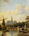 A View of Haarlem with St Bavo Cathedral from the River by Everhardus Koster